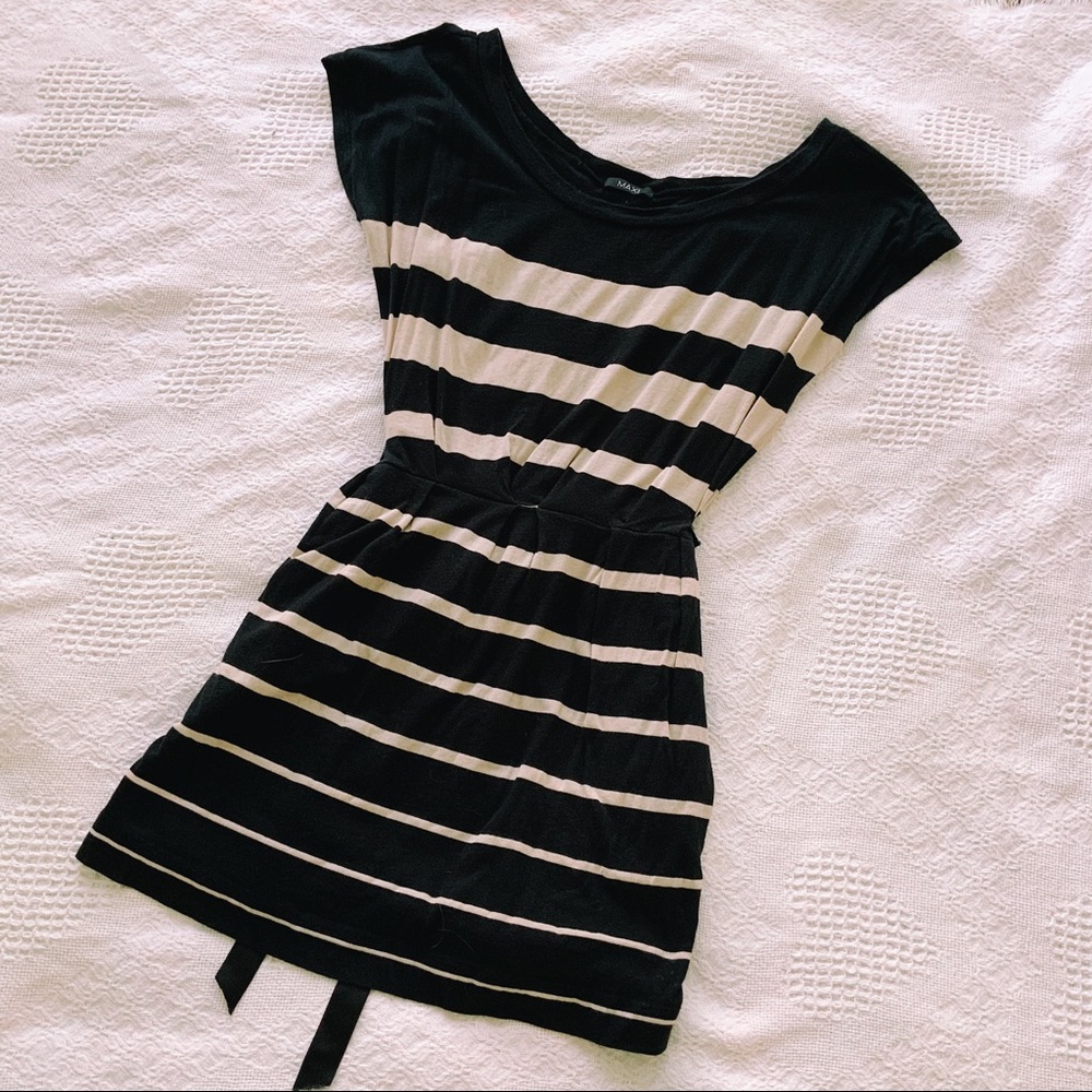 Max Rave black and cream striped tunic with ribbon